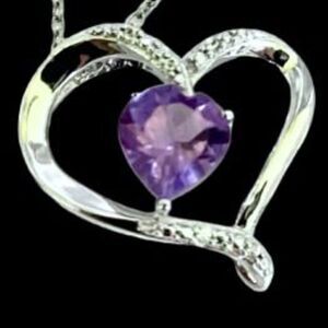 NV#2  Amethyst & CZ Heart & Sterling 925 Silver Necklace